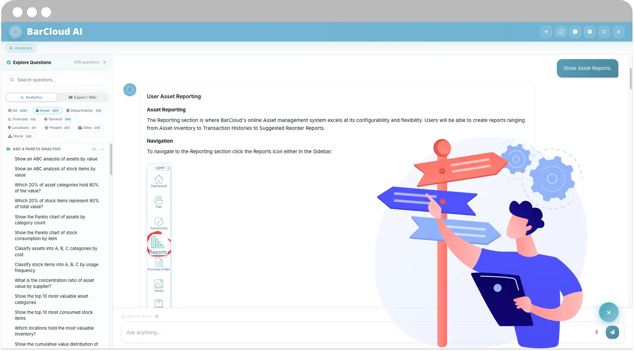 BarCloud AI asset reporting guide showing how to generate custom asset management reports and analytics