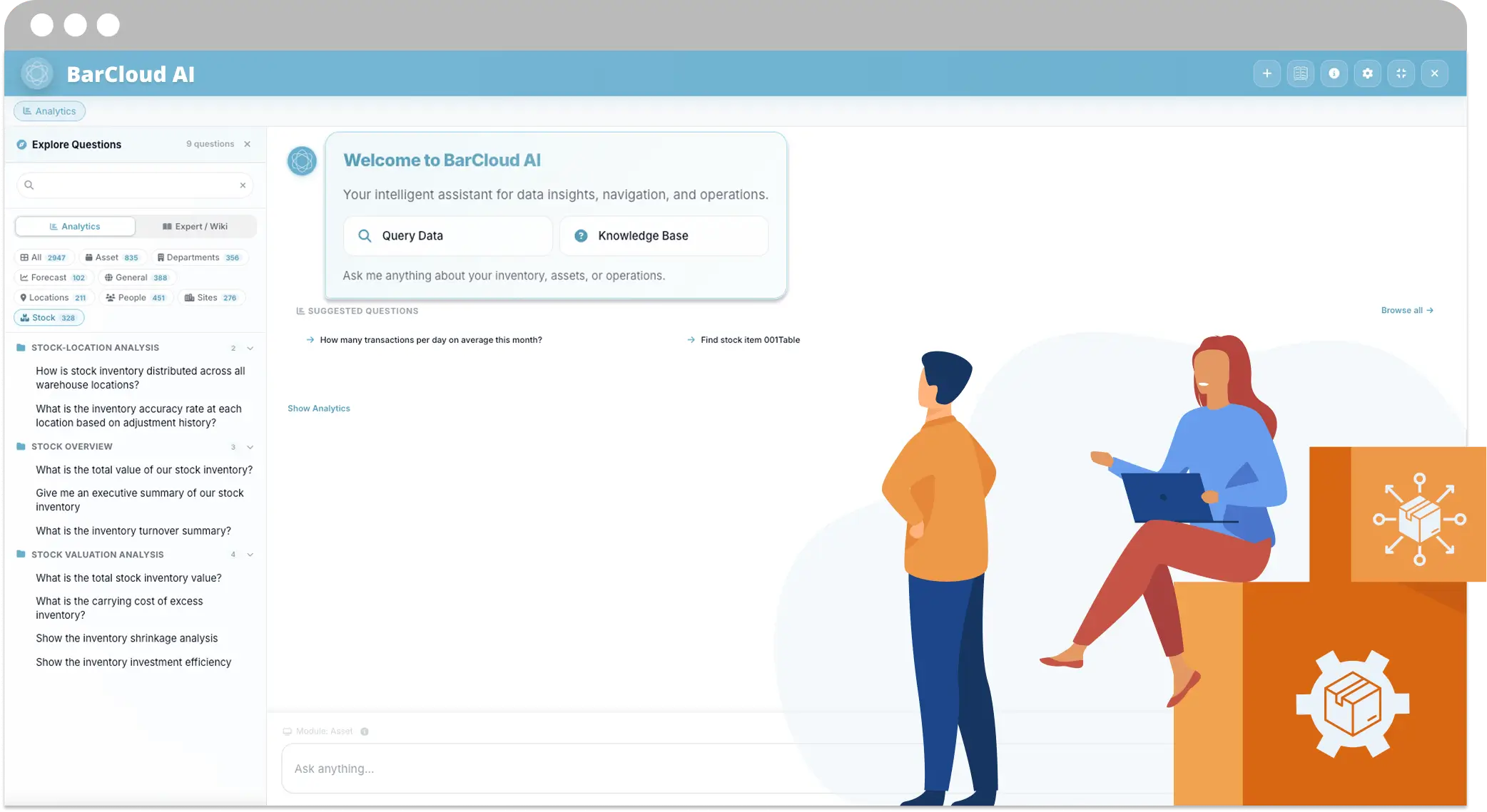 BarCloud AI dashboard displaying inventory analytics, forecasting insights, and natural language inventory management queries